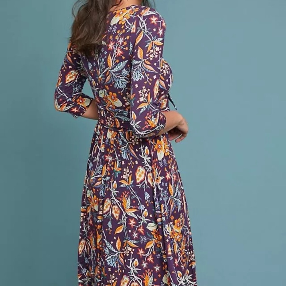 Anthropologie MAEVE soft stretchy knit floral purple dress, S. - Picture 4 of 9